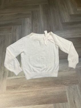 NWT Abercrombie Kids Fuzzy Knit Bow Sweater Girls 13/14 Cream Coquette Boho Cute